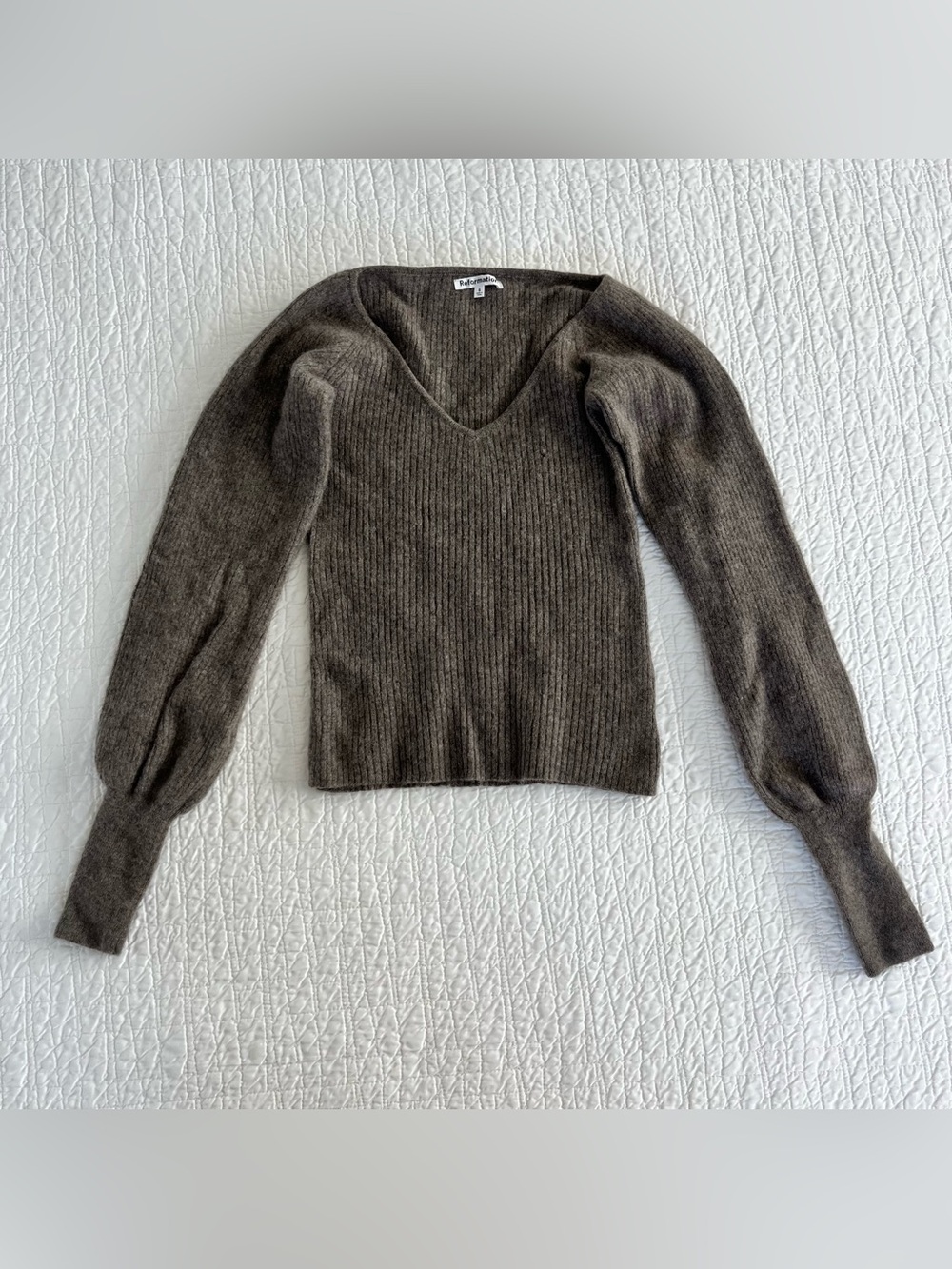 Reformation Brown V-Neck Ribbed Sweater Cashmere Size Small